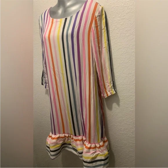 Persifor multi color stripe dress size medium tie waist ruffle hem - Picture 3 of 7